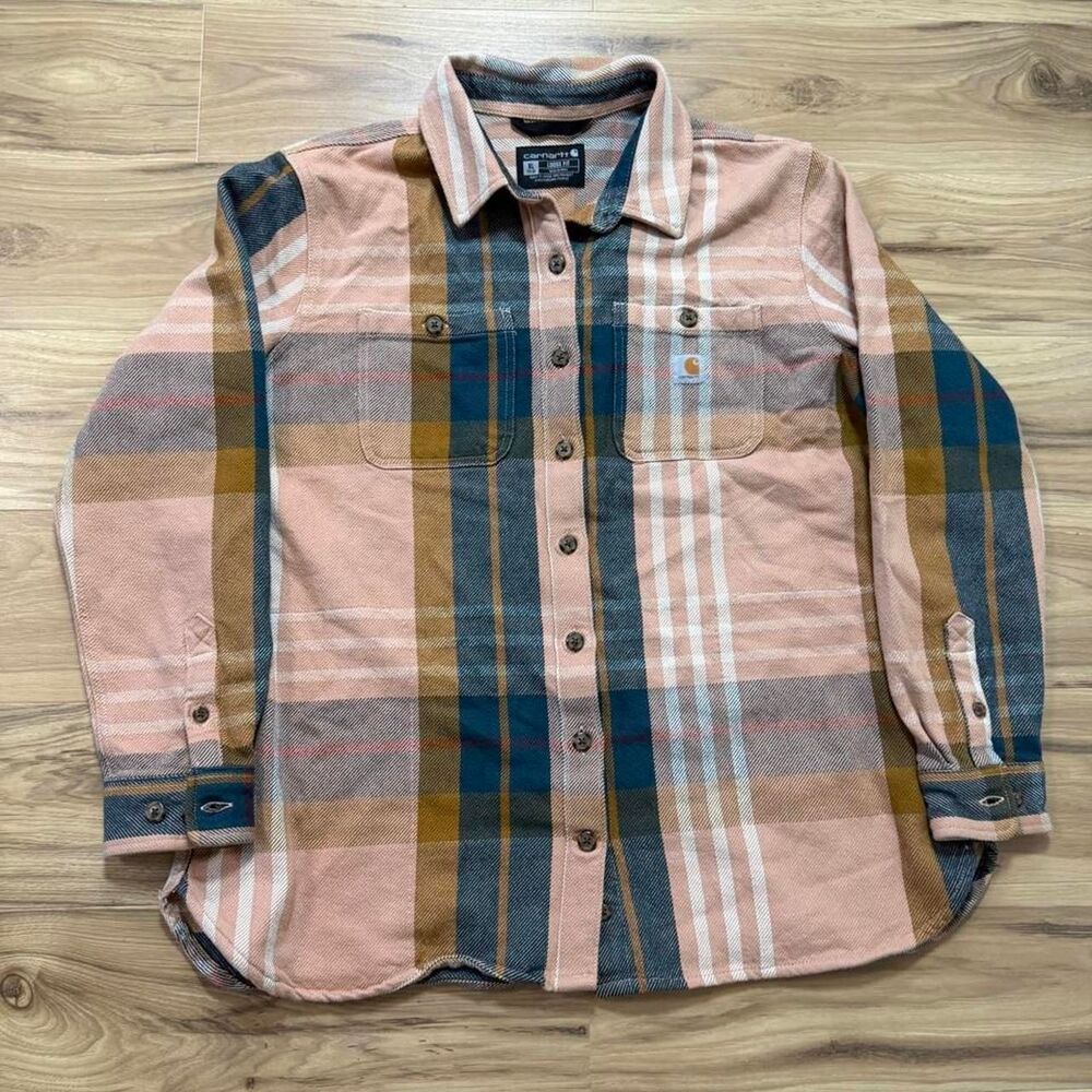 Women’s Carhartt plaid flannel button up loose baggy fit Size XL workwear